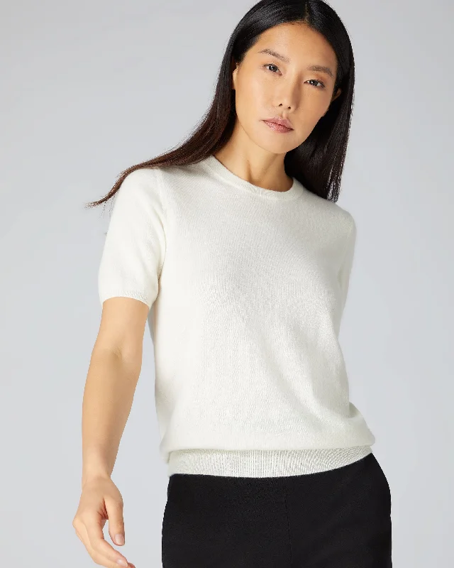 Women's Milly Classic Cashmere T-Shirt New Ivory White Hooded Caped Shawl Collar