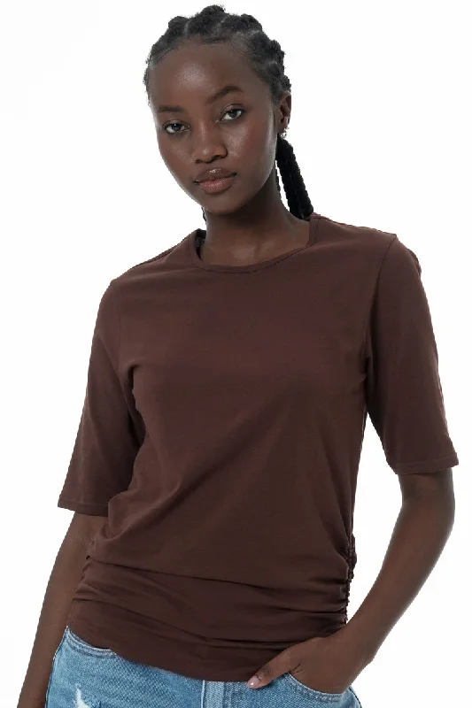 Ruched T-Shirt _ 145726 _ Brown Chenille Blend Fleece Blend Nylon Blend