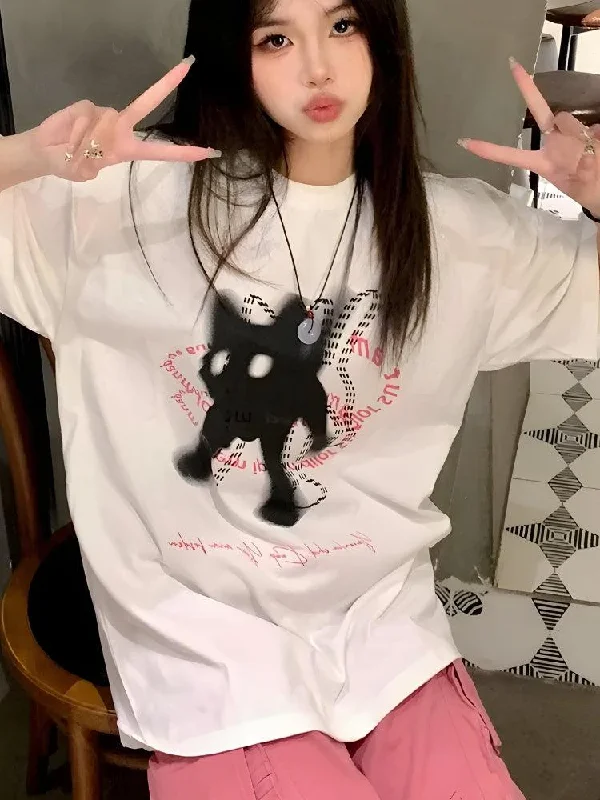 Shaking Cat Tee Graphic Embroidered Appliqued