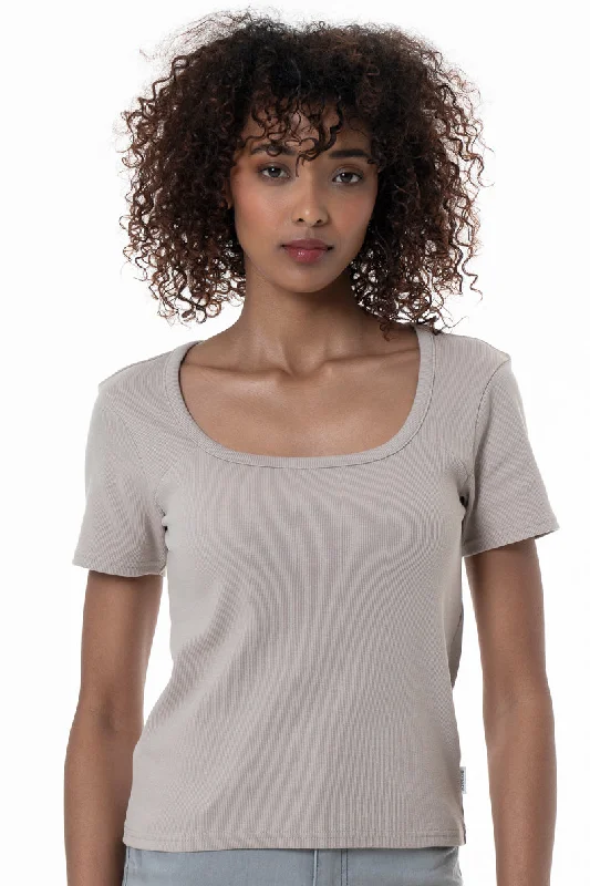 Square Neck T-Shirt _ 153808 _ Taupe Fashionable Trendy Casual