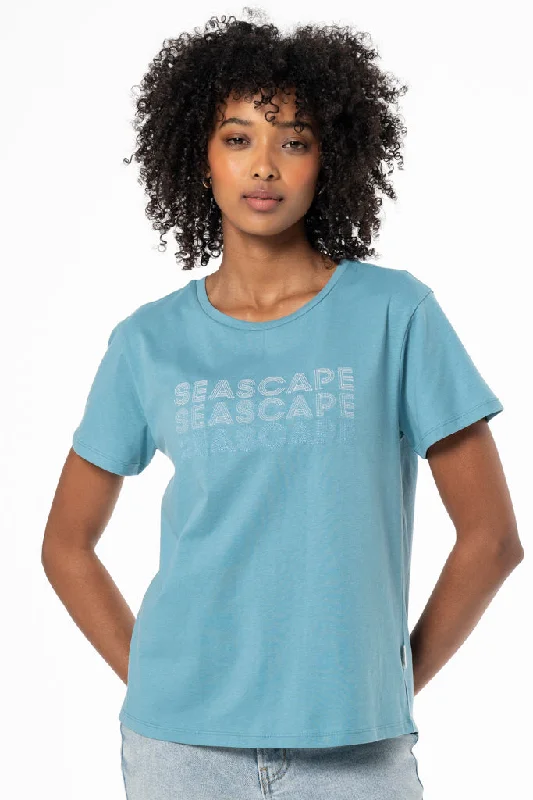 Statement T-Shirt _ 141561 _ Blue Collared T-Shirt Boat Neck A-Line