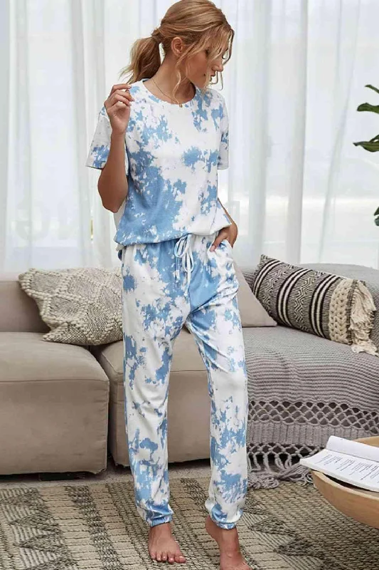 Tie-Dye Tee and Drawstring Waist Joggers Lounge Set Anti-Shrink Durable Soft