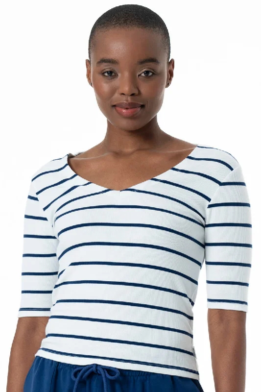 V-Neck Striped T-Shirt _ 152551 _ Optic White Casual Formal Business