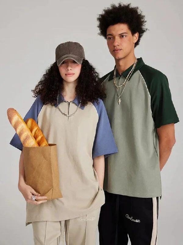 Vintage Half Zip-Up Polo Tee Anti-Shrink Durable Soft