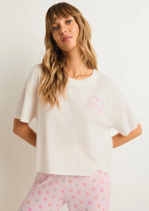 luv u short sleeve tee Solid Print Embellished