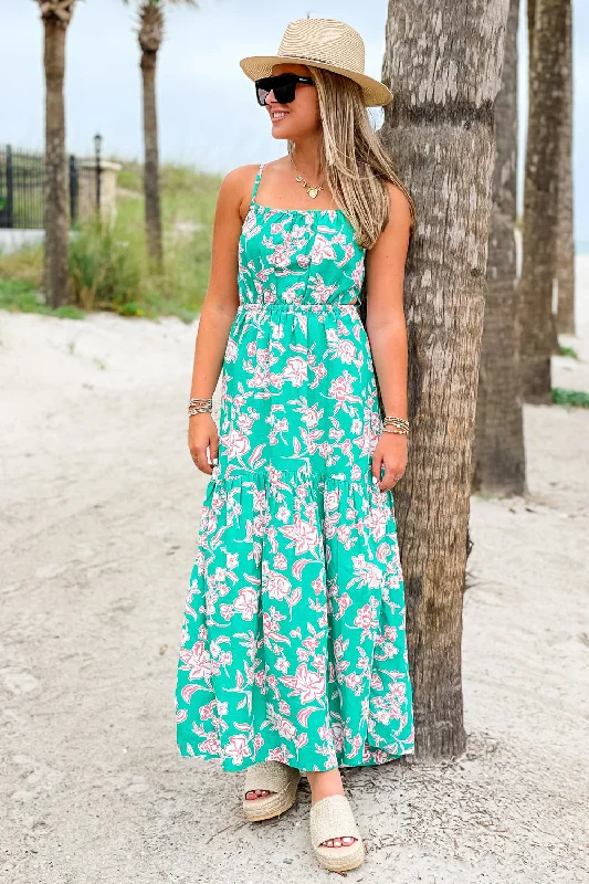 Z Supply: Dewi Pacific Floral Maxi Dress - Bermuda Green