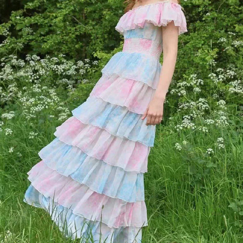 Abby Off The Shoulder Ruffle Tiered Maxi Dress Trendy Maxi Dress with Lace