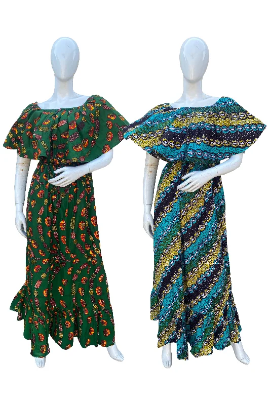 African Printed Fit and Flare Maxi Dress (Pack Of 2 Pieces)