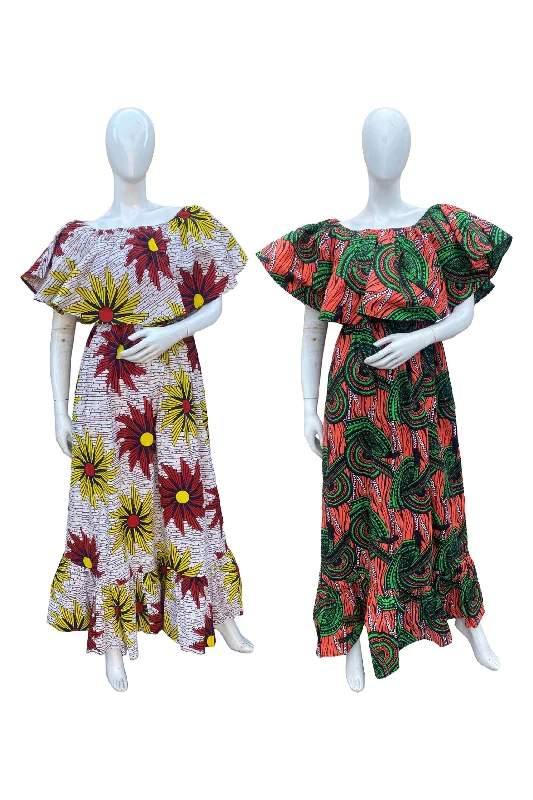 African Printed Fit and Flare Maxi Dress (Pack Of 2 Pieces)