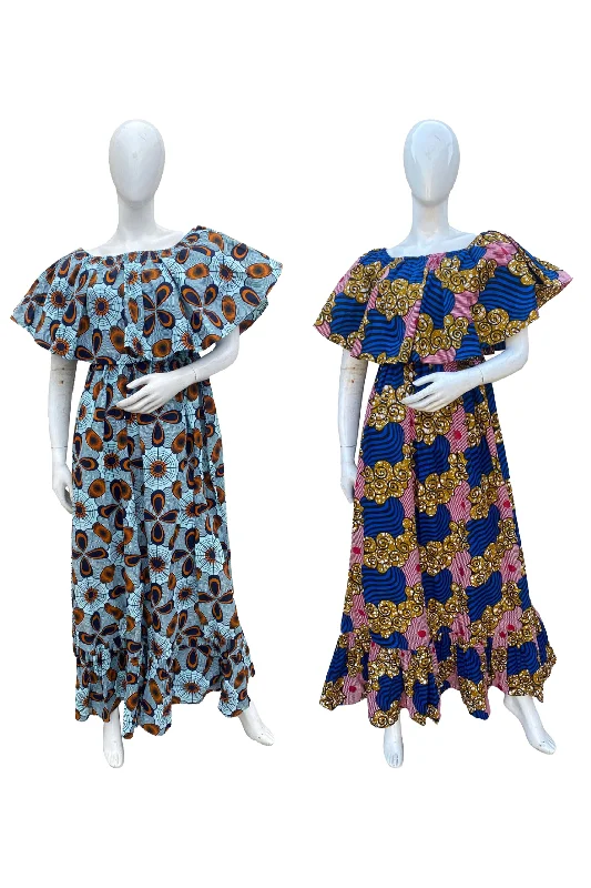 African Printed Fit and Flare Maxi Dress (Pack Of 2 Pieces)