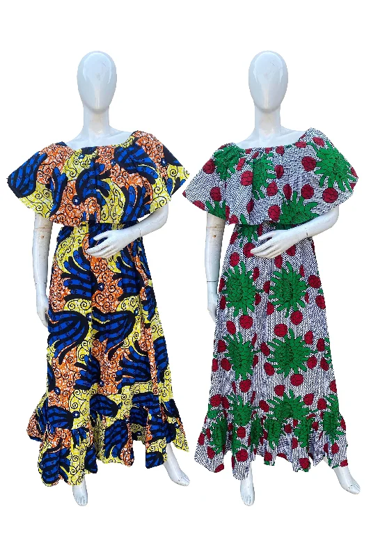 African Printed Fit and Flare Maxi Dress (Pack Of 2 Pieces)