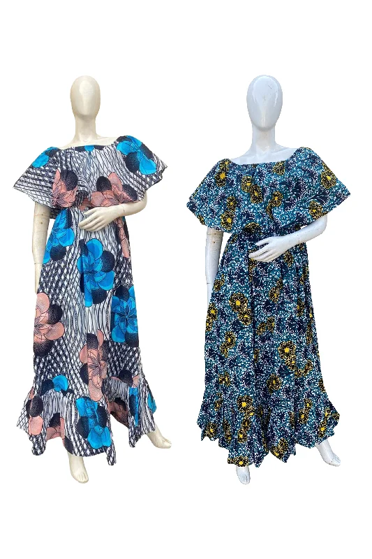 African Printed Fit and Flare Maxi Dress (Pack Of 2 Pieces)