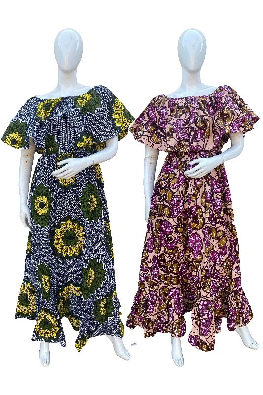 African Printed Fit and Flare Maxi Dress (Pack Of 2 Pieces)