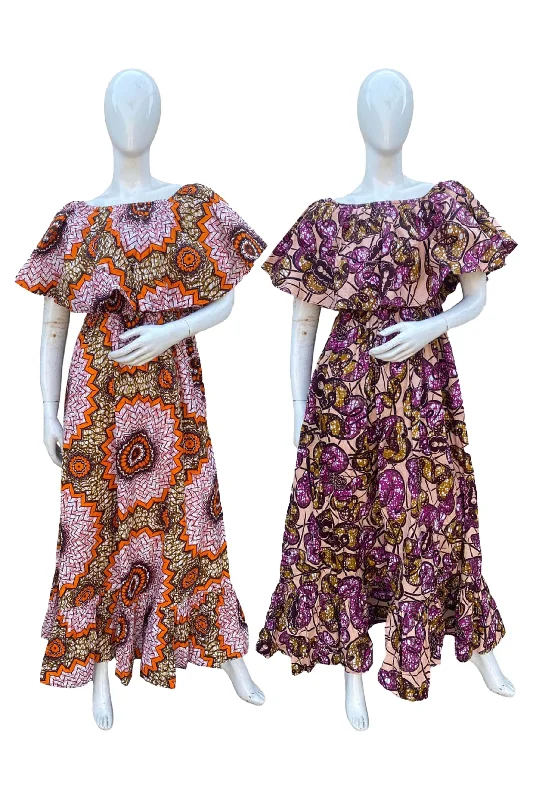 African Printed Fit and Flare Maxi Dress (Pack Of 2 Pieces)