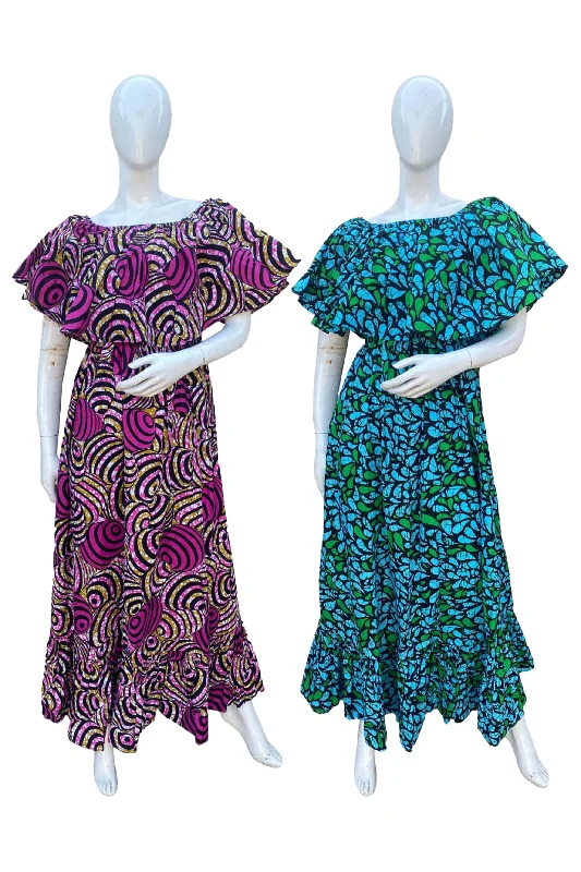 African Printed Fit and Flare Maxi Dress (Pack Of 2 Pieces)