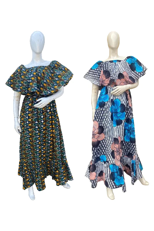 African Printed Fit and Flare Maxi Dress (Pack Of 2 Pieces)