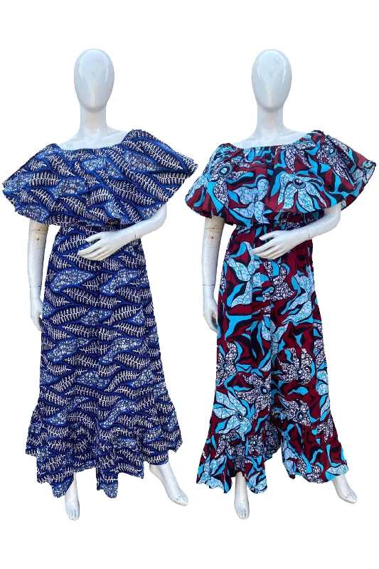 African Printed Fit and Flare Maxi Dress (Pack Of 2 Pieces)