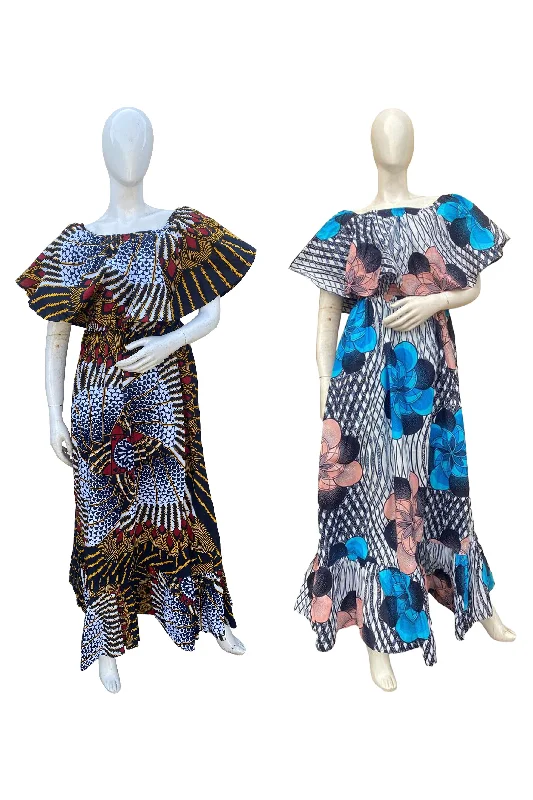 African Printed Fit and Flare Maxi Dress (Pack Of 2 Pieces)