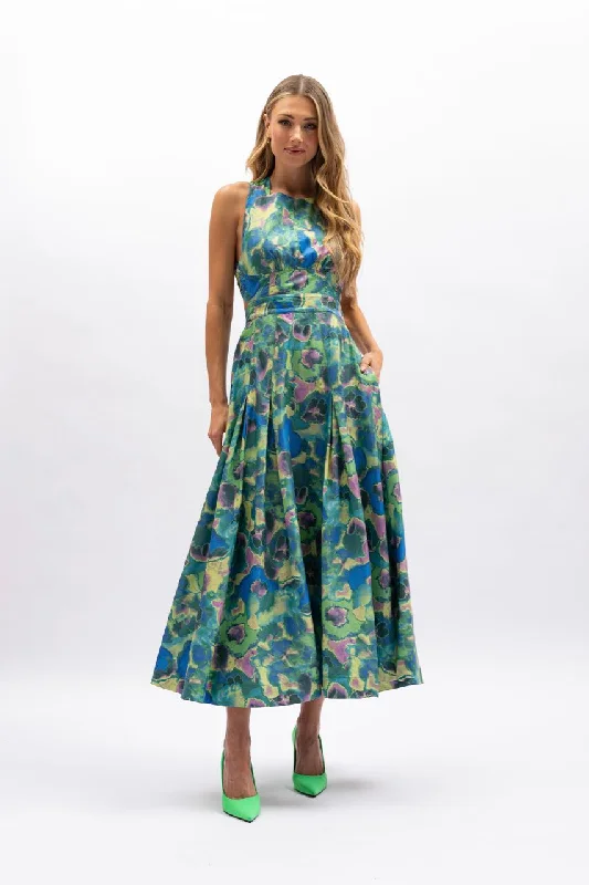 Aureta Elke Maxi Dress - Aquatic Fashionable Halter Neck Maxi Dress