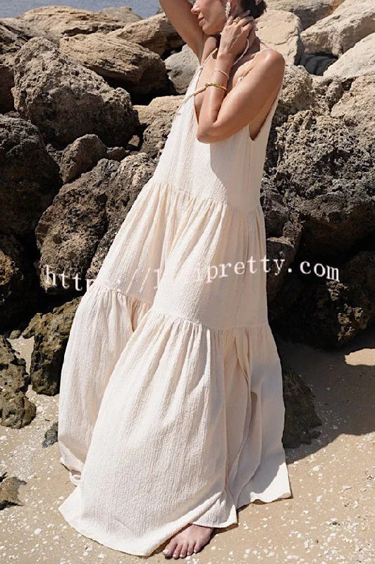 Beach Day Linen Blend Back Tie-up A-line Layered Maxi Dress