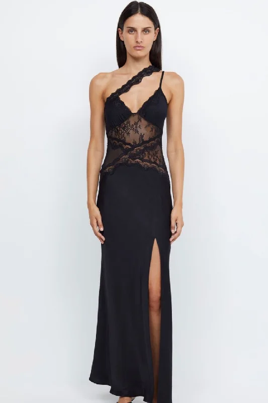 Bec & Bridge Ria Asym Maxi Dress - Black Stylish Maxi Dress with Pleats