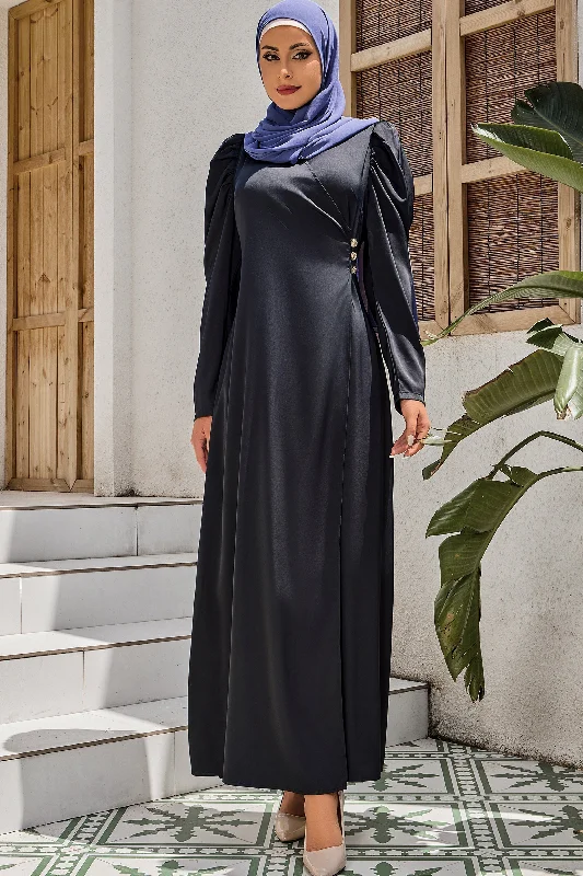 Black Criss Cross Puff Sleeve Maxi Dress-CLEARANCE Elegant Maxi Dress with Belt