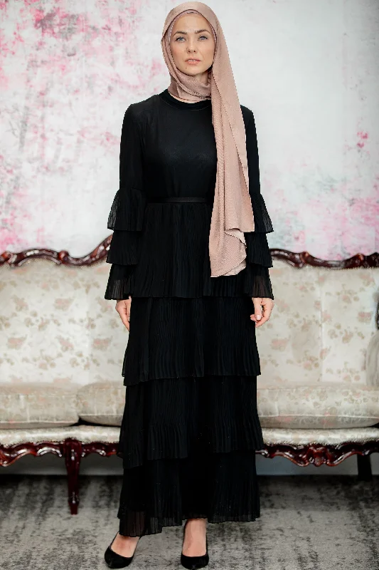 Black Ruffle Sleeve Maxi Dress-CLEARANCE Elegant Lace-Up Maxi Dress