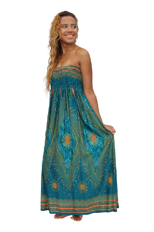 Blue Orchid Peacock Maxi Dress Comfortable Fit-and-Flare Maxi Dress