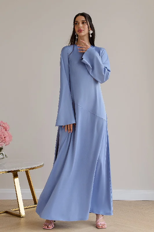 Blue Satin Backless Maxi Dress Trendy Floral Print Maxi Dress
