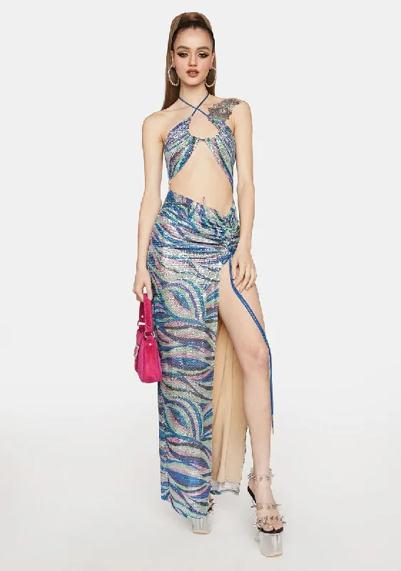 Can Have It All Glitter Maxi Dress Trendy Fit-and-Flare Maxi Dress