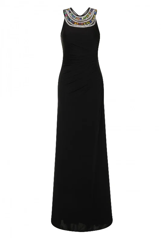 Carmen Black Jewel Mermaid Fishtail Maxi Dress Comfortable Fitted Maxi Dress