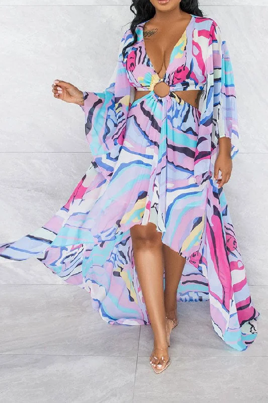 Colorful Stripe O-Ring Cutout High Low Maxi Dress Chic Off-Shoulder Maxi Dress