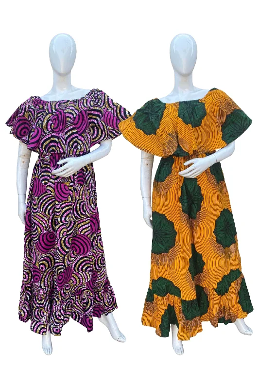 African Printed Fit and Flare Maxi Dress (Pack Of 2 Pieces)