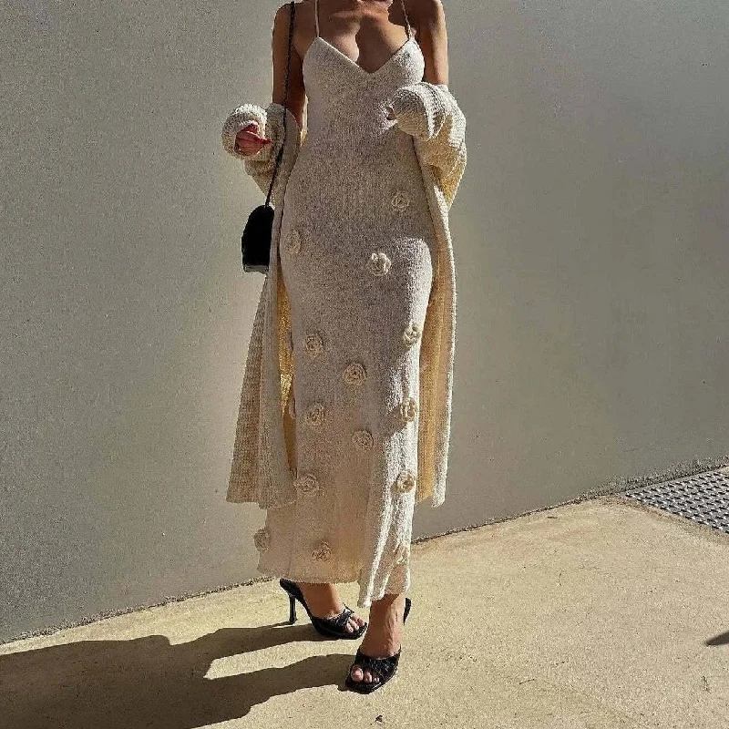 Cori Crochet With Flower Detailed Maxi Dress Cozy Wrap Maxi Dress