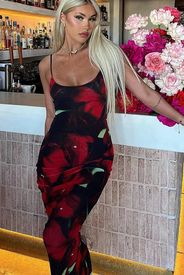 Elegant Floral Print Sleeveless Maxi Dress Summer Holiday Fashion Outfits for Women Dresses Vestido Clothes Trendy Floral Print Maxi Dress