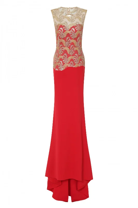 Divinity Sparkle Red Slinky Backless Fishtail Maxi Dress Trendy Floral Print Maxi Dress