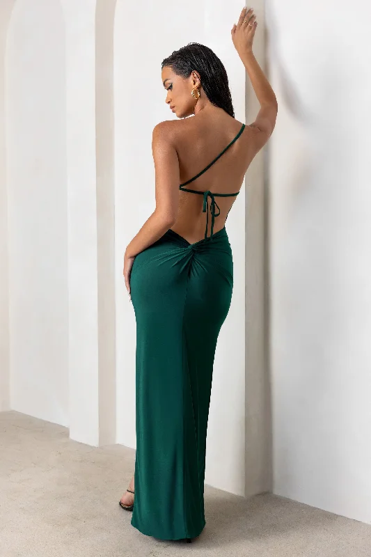 Dressing Up | Bottle Green One Shoulder Maxi Dress With Open Back Detail