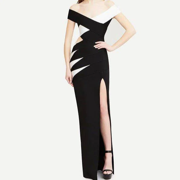 Elanor Off The Shoulder Side Slit Two Toned Maxi Dress Fashionable Chiffon Tiered Maxi Dress Elanor Off The Shoulder Side Slit Two Toned Maxi Dress Fashionable Chiffon Tiered Maxi Dress