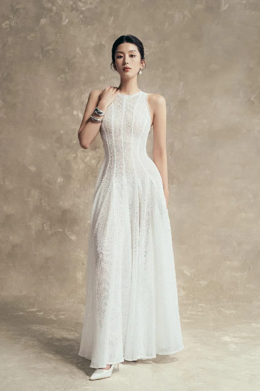 ESMERALDA Crochet Maxi Dress Cozy Ruffle Sleeve Maxi Dress
