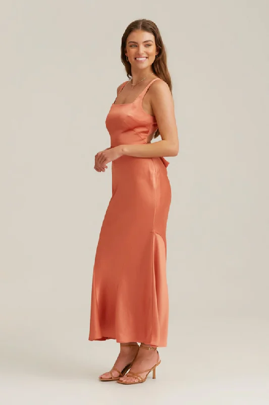 Finders Keepers Brigita Maxi Dress - Terracotta Elegant Maxi Dress with Slit