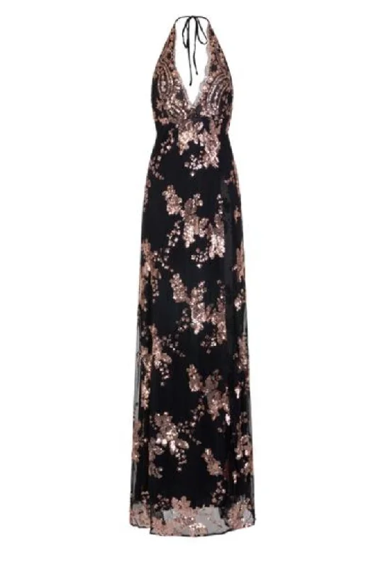 Gala Black Plunge Halterneck Floral Sequin Thigh Slit Maxi Dress Fashionable Asymmetrical Maxi Dress Gala Black Plunge Halterneck Floral Sequin Thigh Slit Maxi Dress Fashionable Asymmetrical Maxi Dress