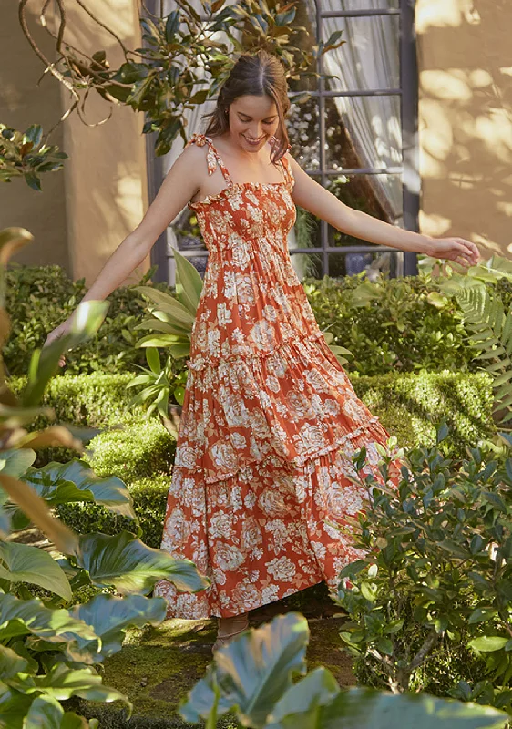 Garden Hazels Shirried Maxi Dress Comfortable Pleated Maxi Dress