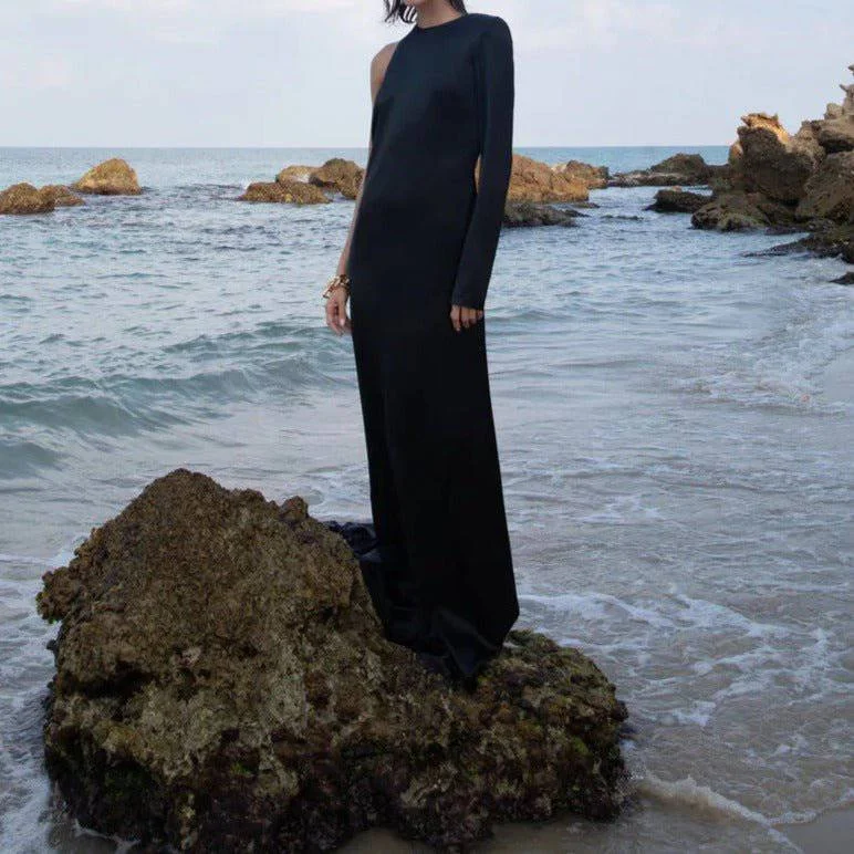Kathleen One Sleeve Backless Maxi Dress Comfortable T-Shirt Maxi Dress