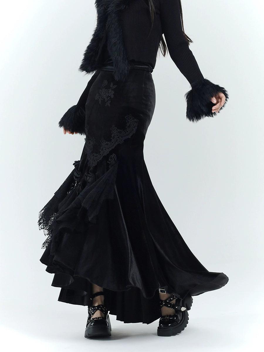 Ladyghost Gothic Velvet Maxi Dress Casual Maxi Dress with Pockets