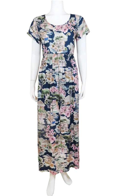 LINDLEY Venice Maxi Dress in NAVY