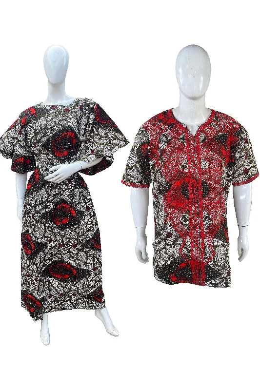 Long Maxi Dress Bell Sleeves & African Embroidered Dashiki Shirt(Pack of 2 pcs)