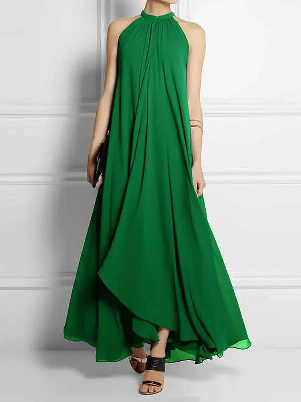 Zjkrl - Loose Sleeveless Solid Color Halter-Neck Maxi Dresses