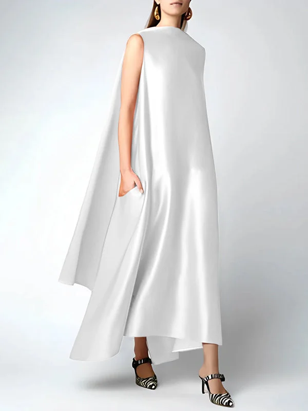 Zjkrl - Loose Sleeveless Solid Color Round-Neck Maxi Dresses