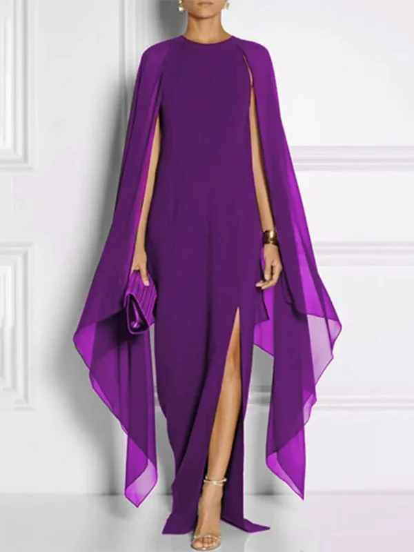 Zjkrl - Loose Solid Color Round-Neck Maxi Dresses