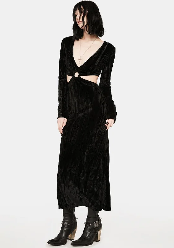 Lunar Embraces Velvet Maxi Dress Fashionable High-Low Maxi Dress